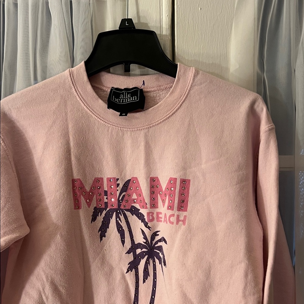 Vintage alla Berman Miami Beach Sweatshirt Pink Palm Tree Crewneck USA Size S